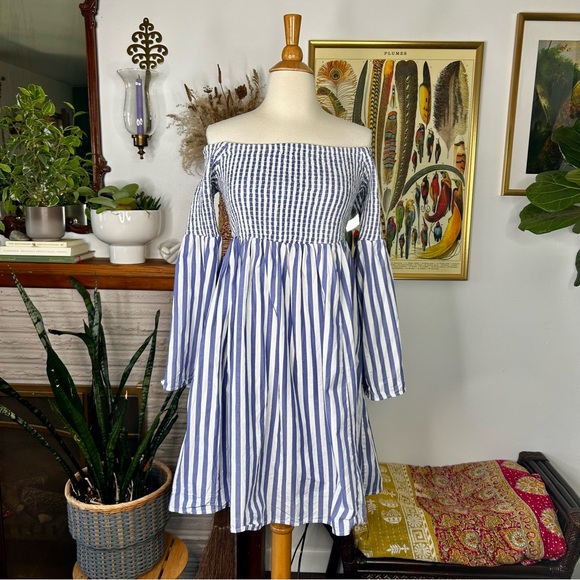 Torrid Blue Stripe Smocked Skater Dress - Picture 3 of 10